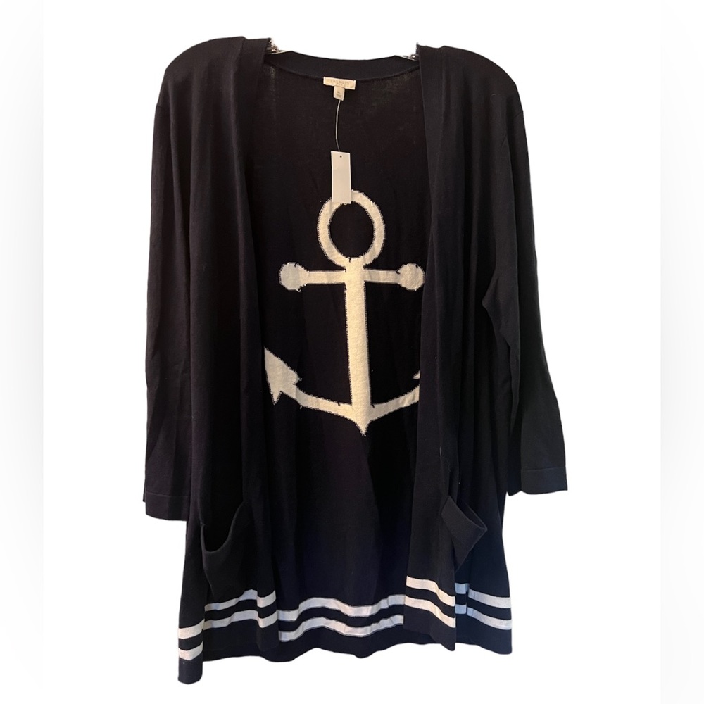 Woman’s NWT Talbots Knit Open Front Cardigan Nautical Anchor